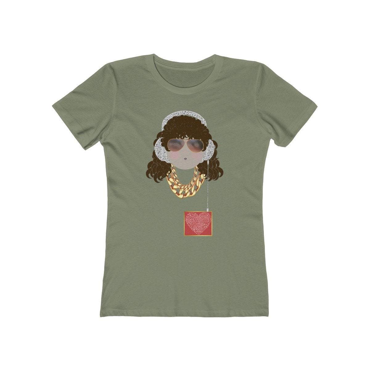 Plumskum Clothing > Women's Clothing > Tops & Tees > T-shirts S / Solid Forest Green Chele My Belle Loves Music Colorful Tee Wearing Sunglasses