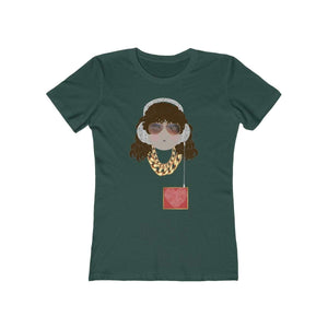 Plumskum Clothing > Women's Clothing > Tops & Tees > T-shirts S / Solid Forest Green Chele My Belle Loves Music Colorful Tee Wearing Sunglasses