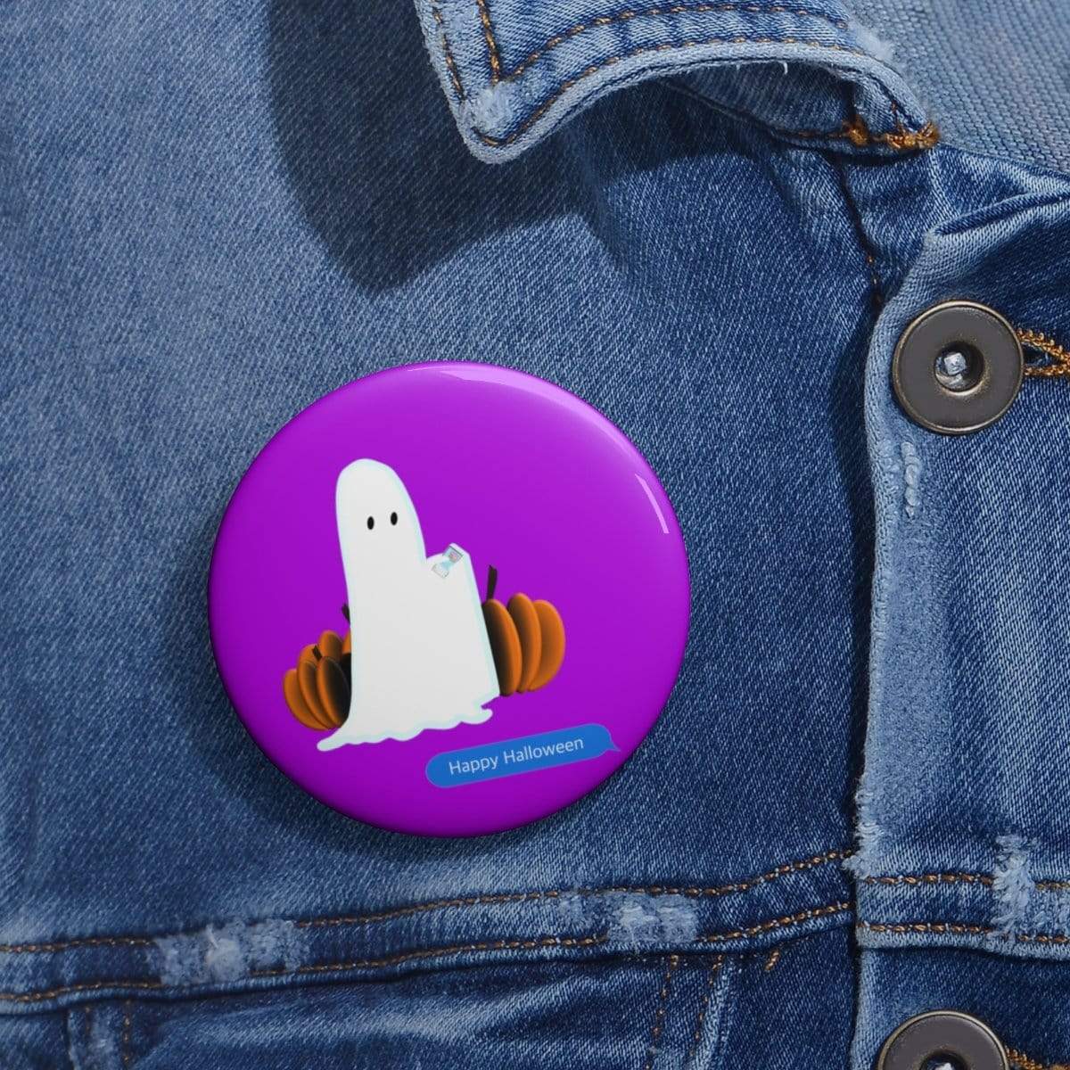 Printify Accessories 2" Funny Happy Halloween Text Message Pin Buttons