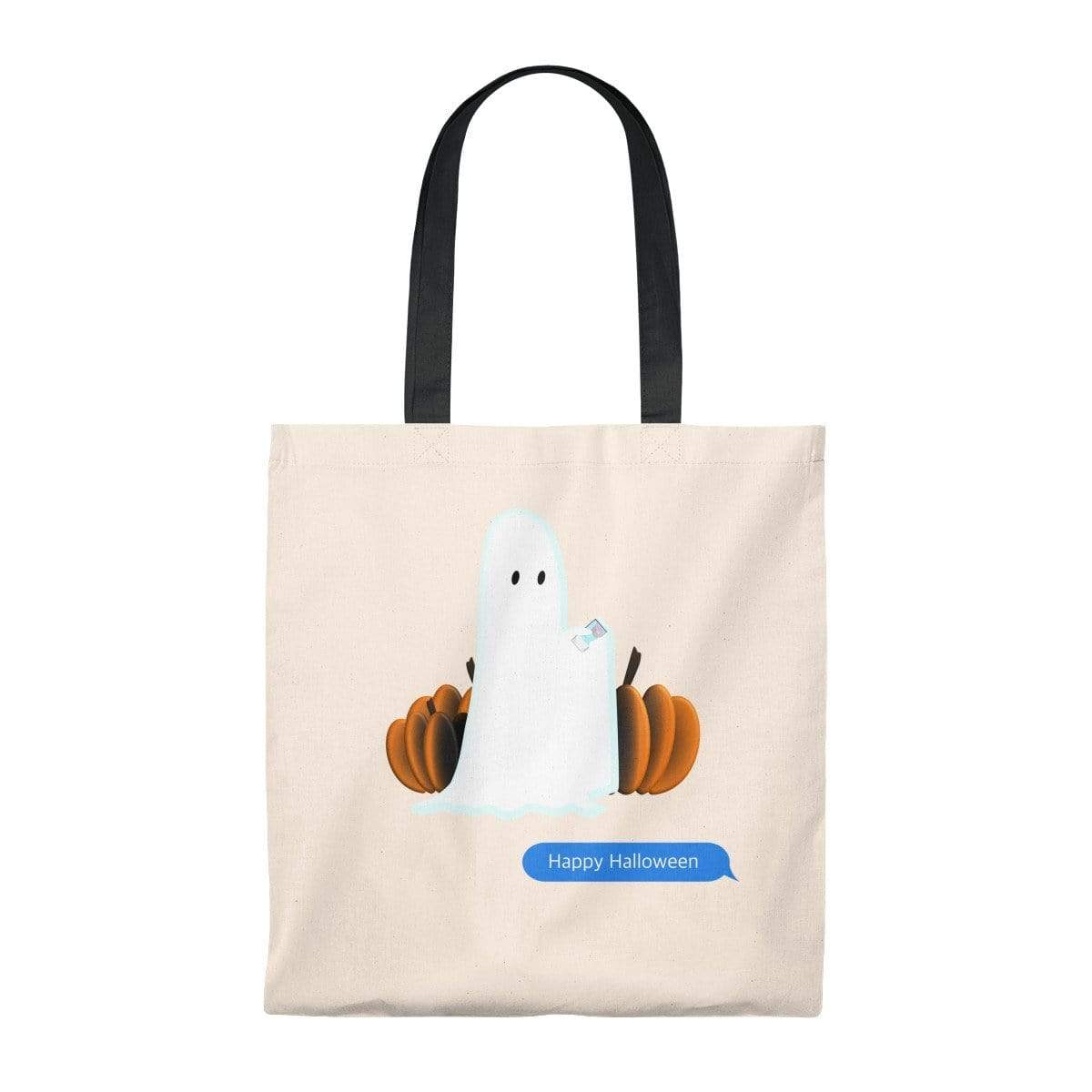 Printify Bags Natural/Black / Small Funny Halloween Ghost on the Phone Vintage Tote Bag
