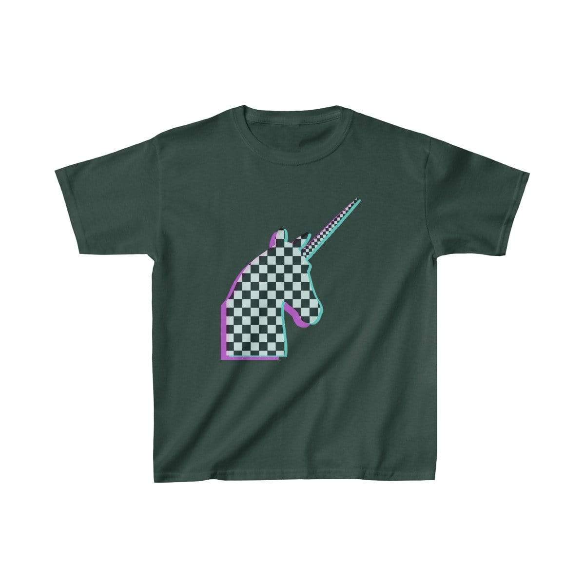 Printify Kids clothes Forest Green / XS Glitch Aesthetic Unicorn Checker T-Shirt Kids