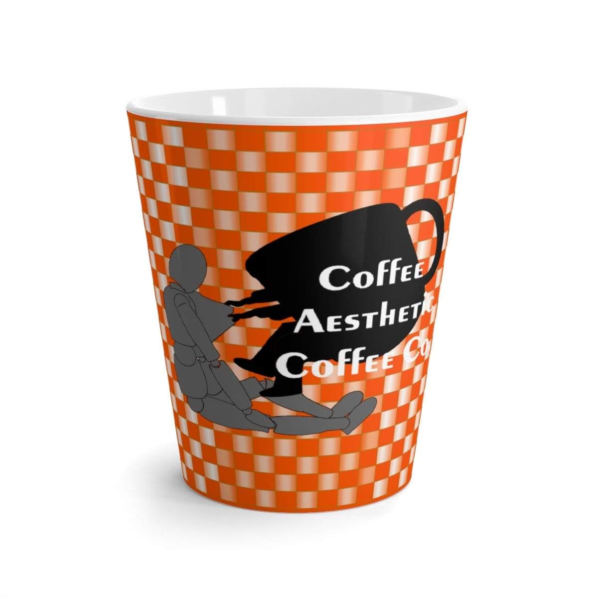 Printify Mug 12oz Coffee-Aesthetic.com - Big Orange/White Grid Latte mug