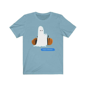 Printify T-Shirt Baby Blue / S Funny Halloween Ghost on The Phone T-Shirt
