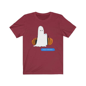Printify T-Shirt Cardinal / S Funny Halloween Ghost on The Phone T-Shirt