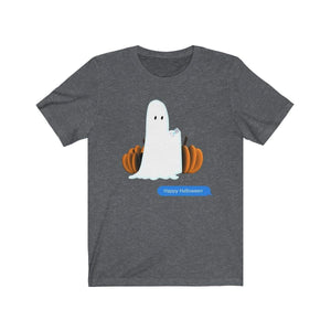 Printify T-Shirt Dark Grey Heather / S Funny Halloween Ghost on The Phone T-Shirt