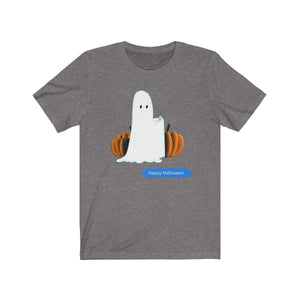 Printify T-Shirt Deep Heather / S Funny Halloween Ghost on The Phone T-Shirt