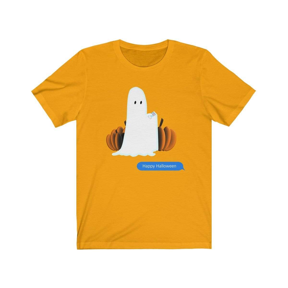Printify T-Shirt Gold / S Funny Halloween Ghost on The Phone T-Shirt