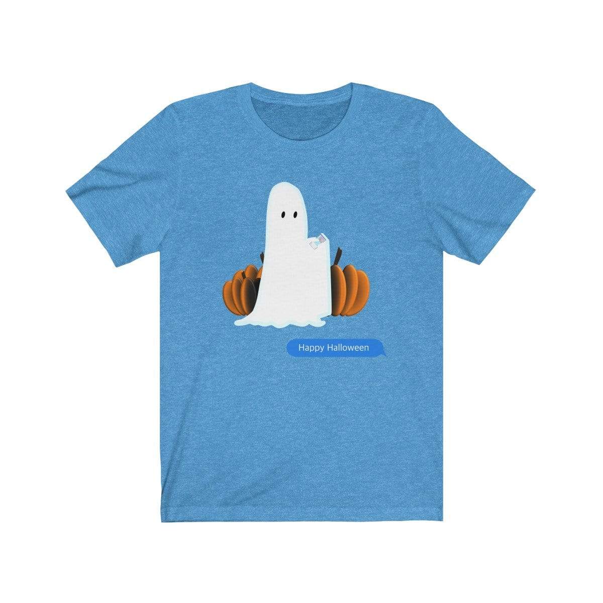 Printify T-Shirt Heather Columbia Blue / S Funny Halloween Ghost on The Phone T-Shirt
