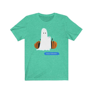 Printify T-Shirt Heather Mint / S Funny Halloween Ghost on The Phone T-Shirt
