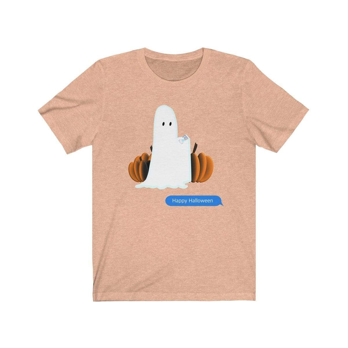 Printify T-Shirt Heather Peach / S Funny Halloween Ghost on The Phone T-Shirt