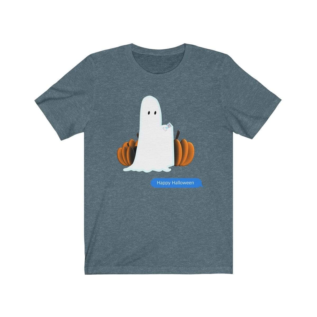 Printify T-Shirt Heather Slate / S Funny Halloween Ghost on The Phone T-Shirt
