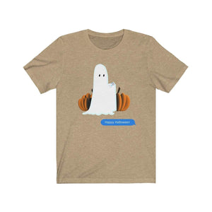 Printify T-Shirt Heather Tan / S Funny Halloween Ghost on The Phone T-Shirt