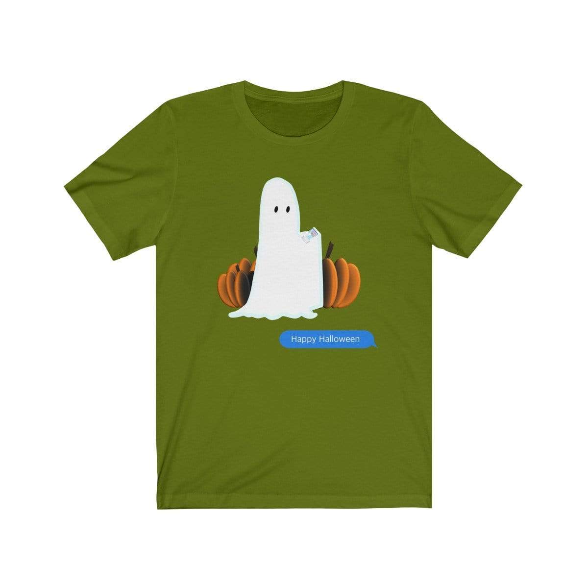Printify T-Shirt Leaf / S Funny Halloween Ghost on The Phone T-Shirt