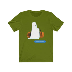 Printify T-Shirt Leaf / S Funny Halloween Ghost on The Phone T-Shirt