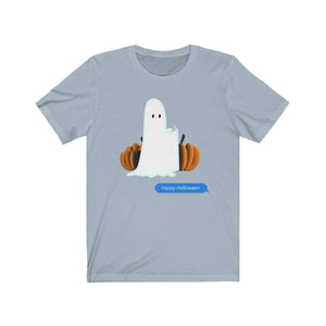 Printify T-Shirt Light Blue / S Funny Halloween Ghost on The Phone T-Shirt
