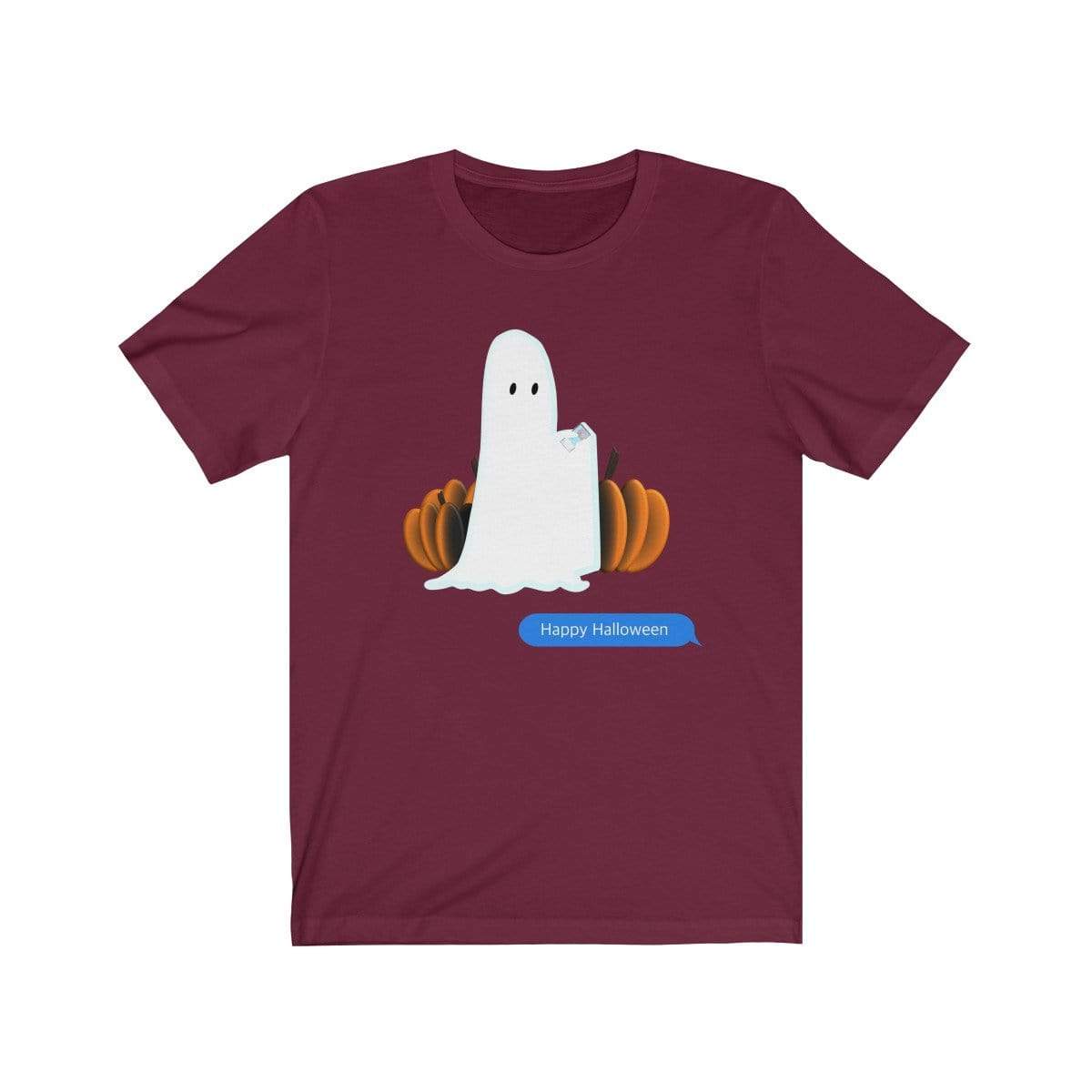 Printify T-Shirt Maroon / S Funny Halloween Ghost on The Phone T-Shirt