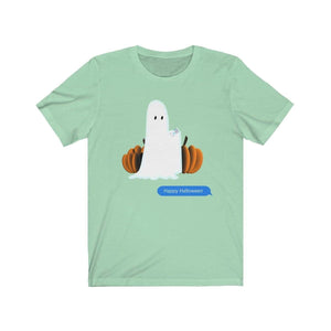 Printify T-Shirt Mint / S Funny Halloween Ghost on The Phone T-Shirt