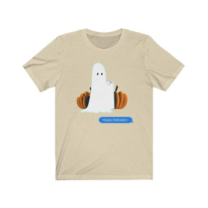Printify T-Shirt Natural / S Funny Halloween Ghost on The Phone T-Shirt