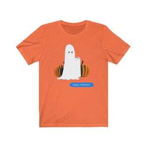 Printify T-Shirt Orange / S Funny Halloween Ghost on The Phone T-Shirt