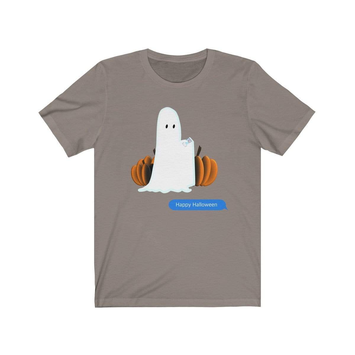 Printify T-Shirt Pebble Brown / S Funny Halloween Ghost on The Phone T-Shirt
