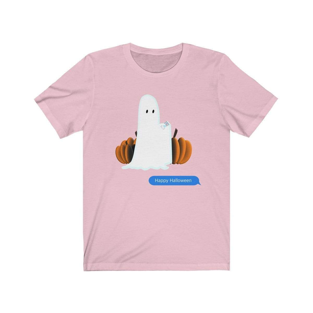 Printify T-Shirt Pink / S Funny Halloween Ghost on The Phone T-Shirt