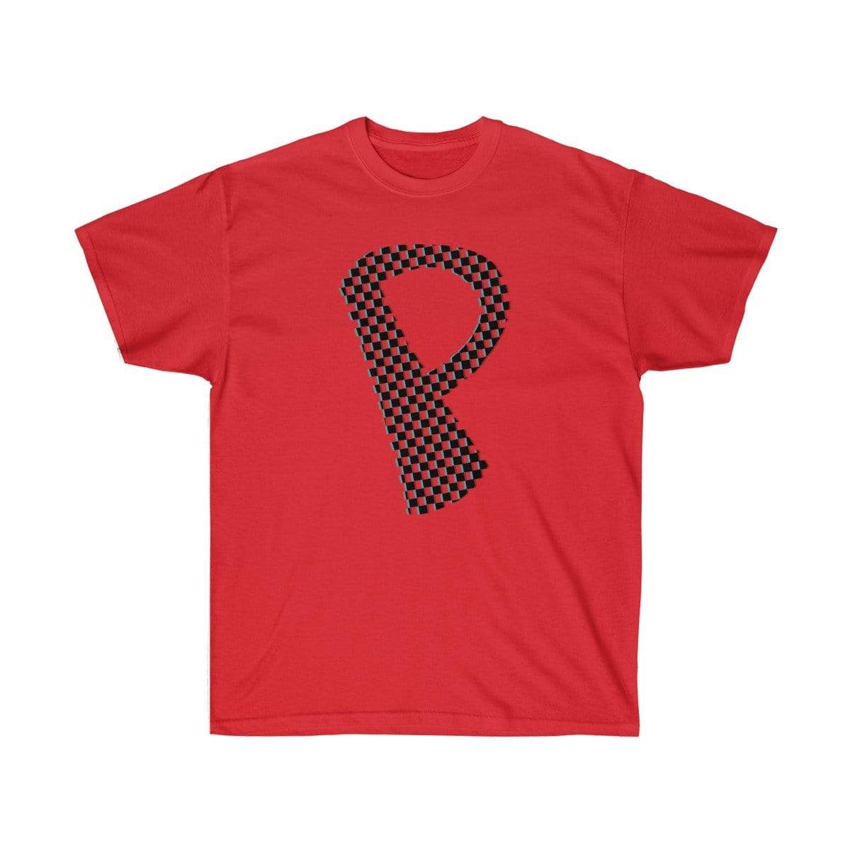 Printify T-Shirt Red / S Dark Checkered, Glitchy, Capital P T-Shirt