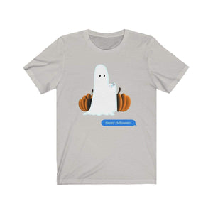 Printify T-Shirt Silver / S Funny Halloween Ghost on The Phone T-Shirt