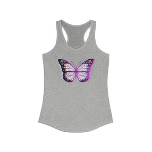 Printify Tank Top Heather Grey / L UV Glitchy Butterfly Racerback Tank Top - White