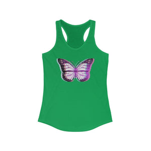 Printify Tank Top Solid Kelly Green / XS UV Glitchy Butterfly Racerback Tank Top - White