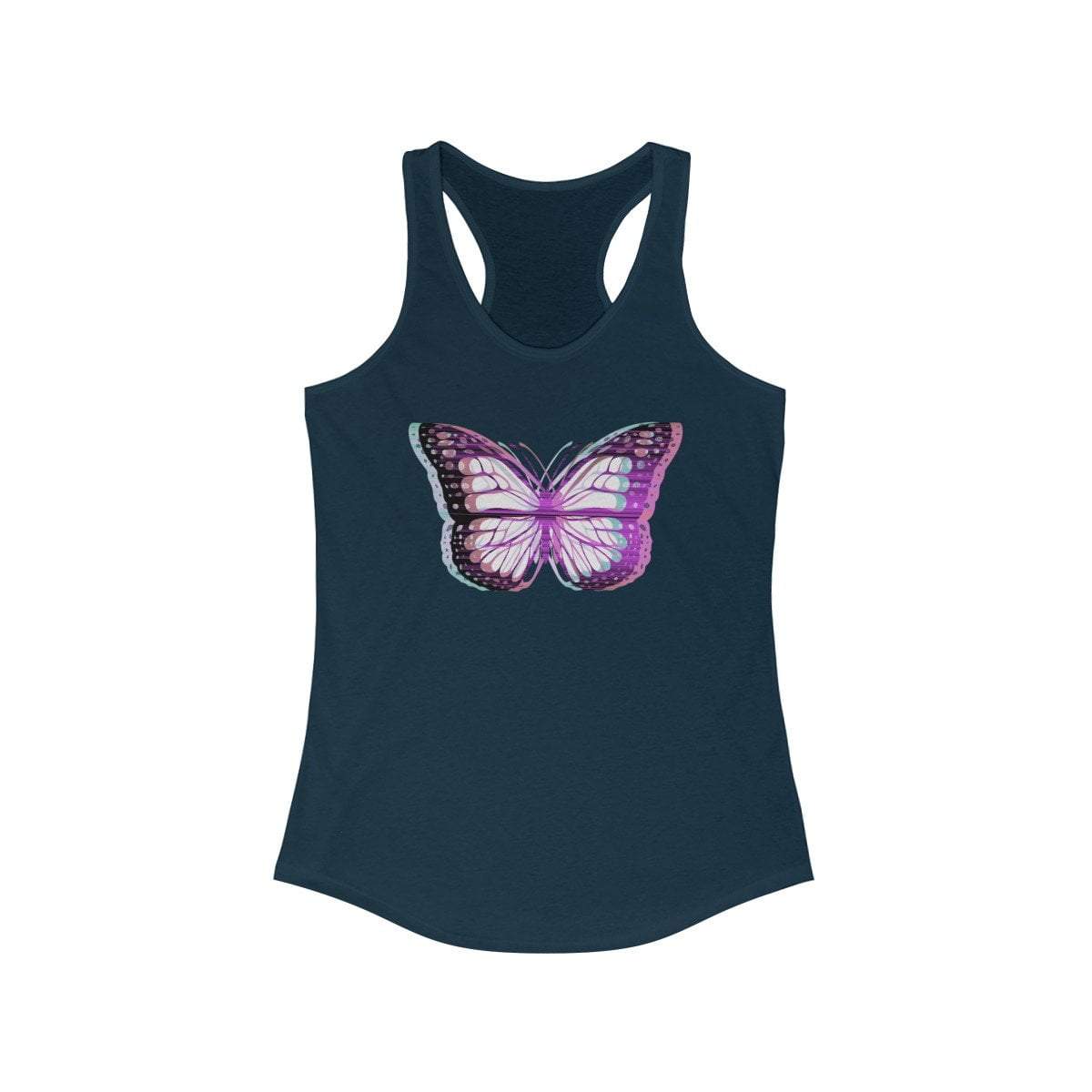 Printify Tank Top Solid Midnight Navy / XS UV Glitchy Butterfly Racerback Tank Top - White
