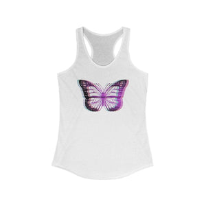 Printify Tank Top Solid White / XS UV Glitchy Butterfly Racerback Tank Top - White